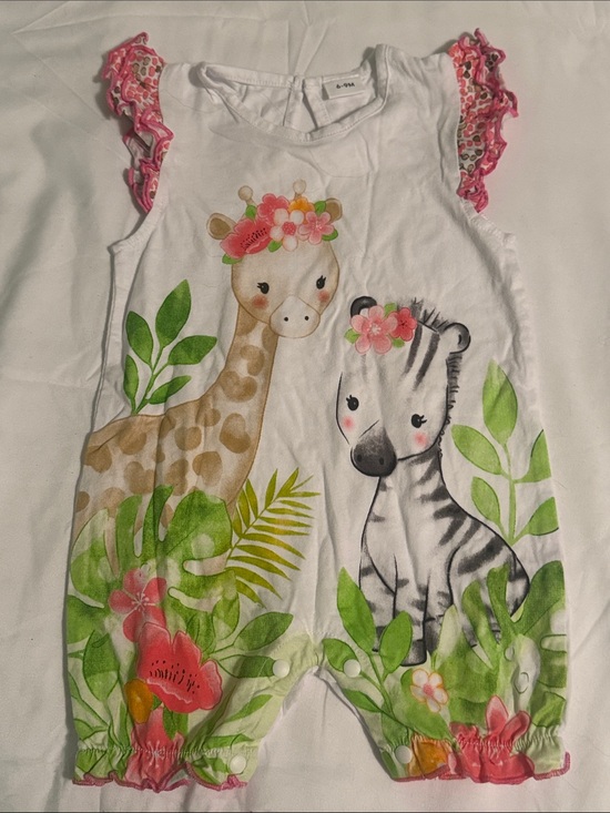 Other - White Baby Romper with Giraffe & Zebra Floral Print